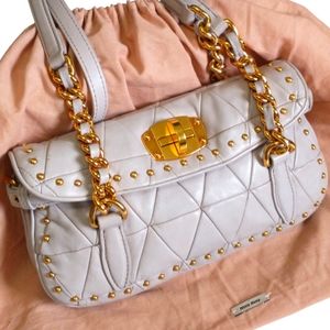 Miu Miu Studded Cream Shoulder Bag - Ann's Fabulous Closeouts